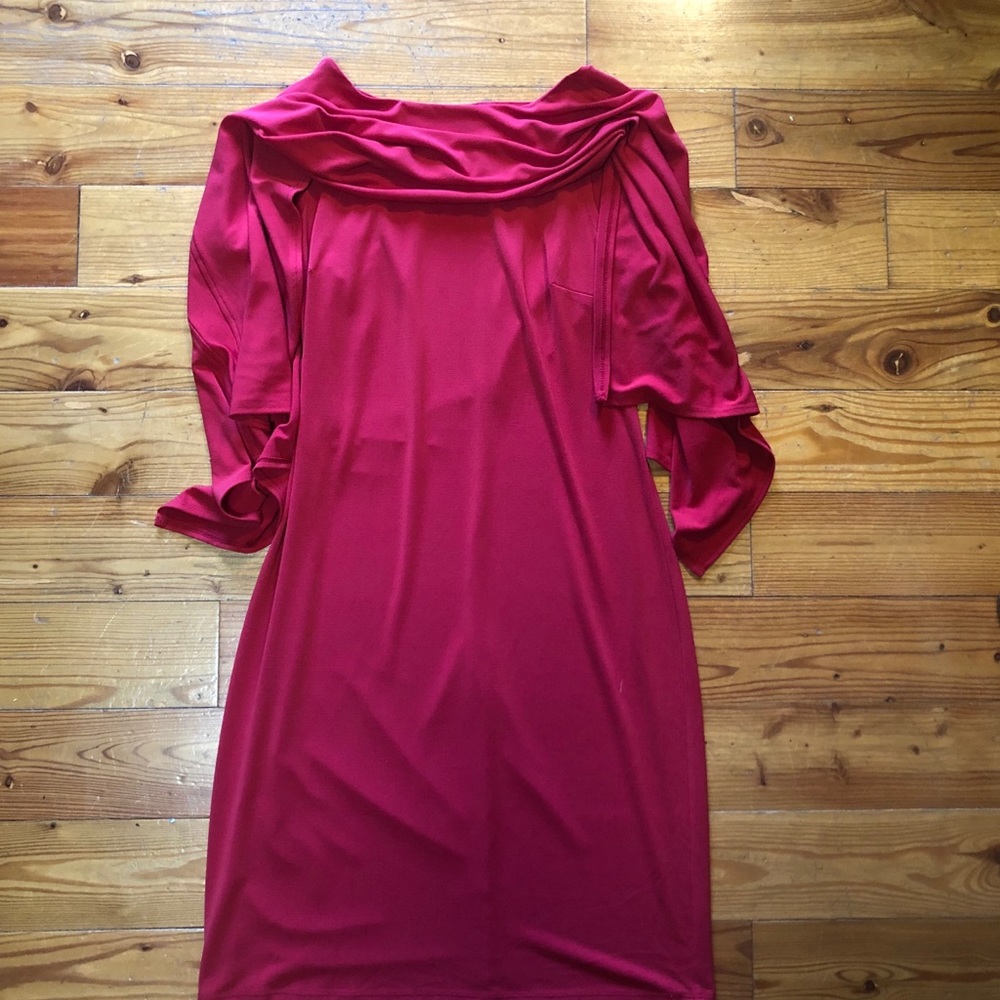 Chico’s red knit sleeveless dress w/ attached cape